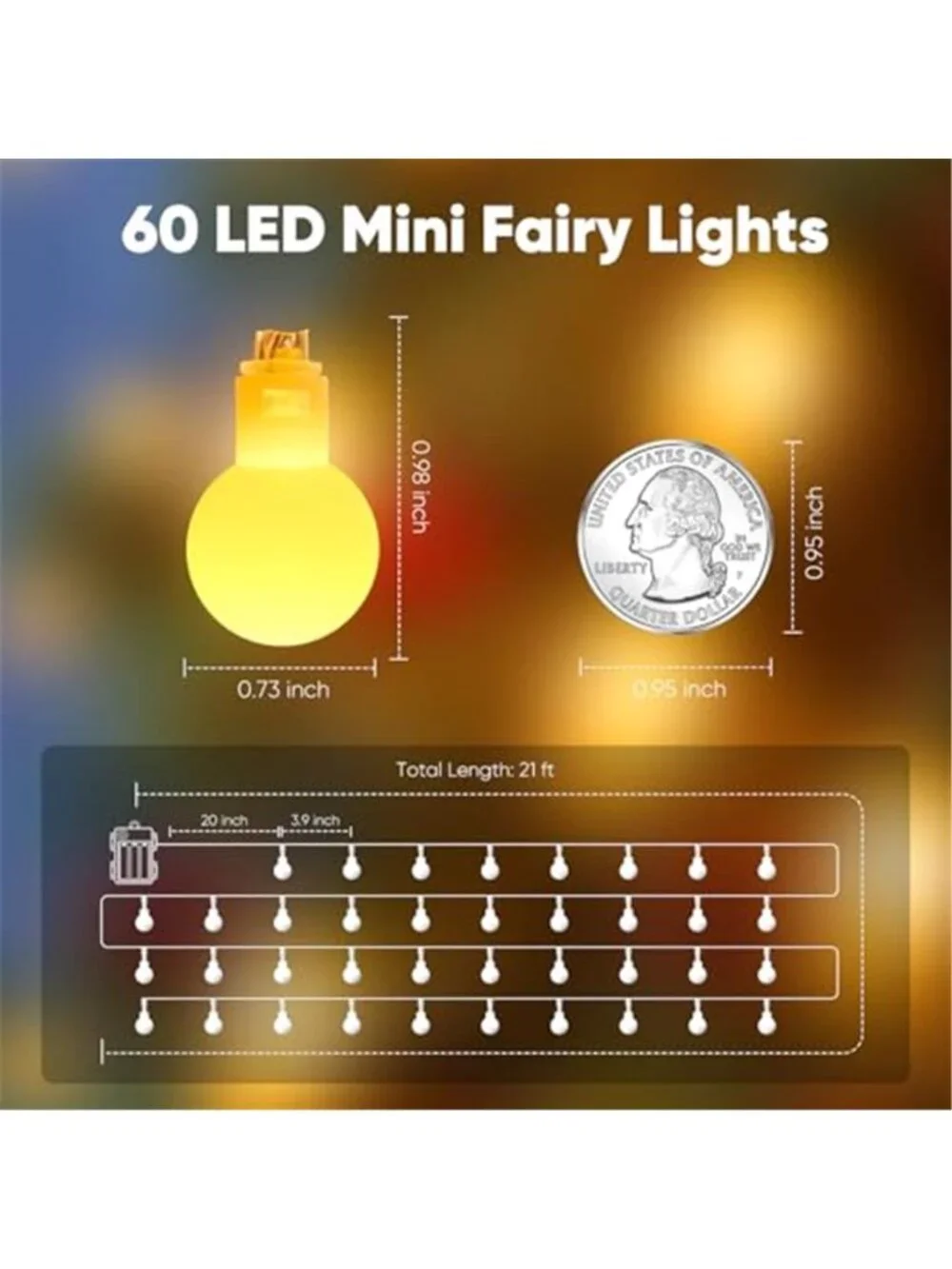 Battery Operated String Lights, 21FT 60 LED Globe Fairy Lights with Remote